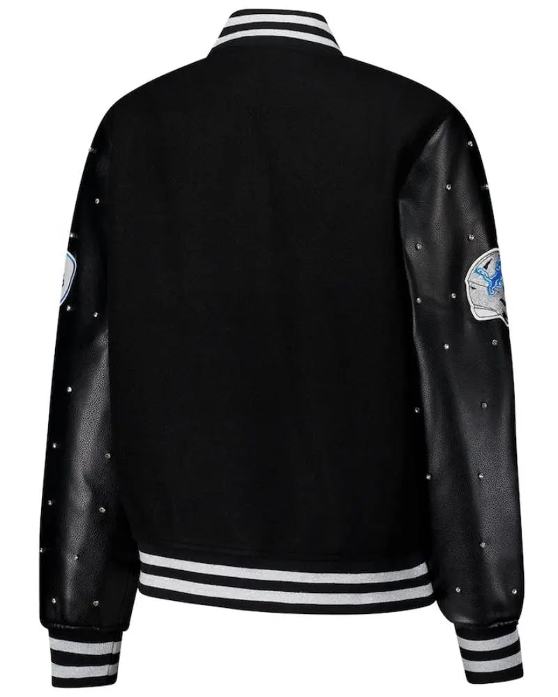 Women’s The Wild Collective Black Detroit Lions Sparkle Full-Snap Varsity Jacket USA Jackets