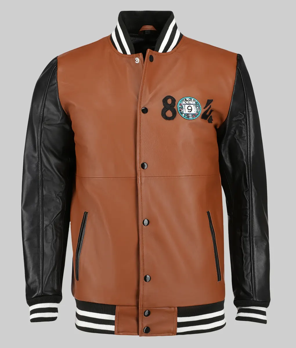 Edge Men’s 804 Brown and Black Varsity Leather Jacket