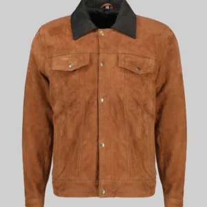 Francis Mens Cognac Leather Trucker Jacket