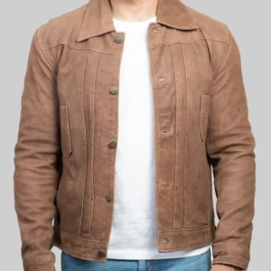 Garry Mens Brown Distressed Suede Trucker Jacket