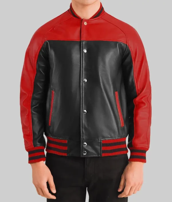 Terry Men’s Red and Black Leather Varsity Jacket