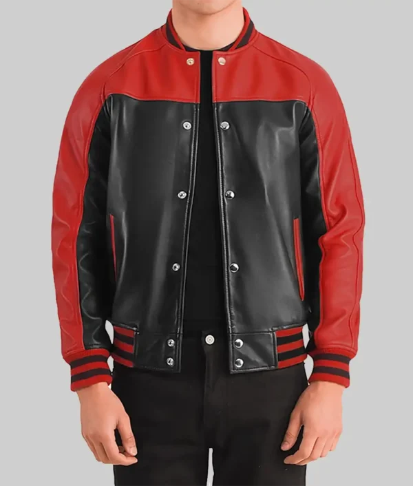 Terry Men’s Red and Black Leather Varsity Jacket - Image 3