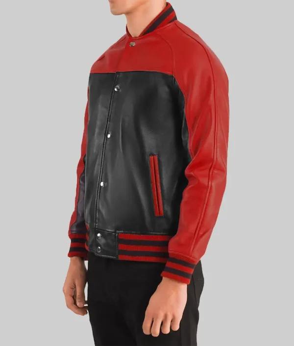 Terry Men’s Red and Black Leather Varsity Jacket - Image 5