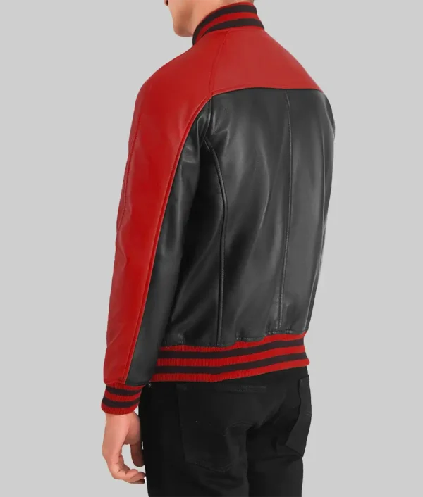 Terry Men’s Red and Black Leather Varsity Jacket - Image 2