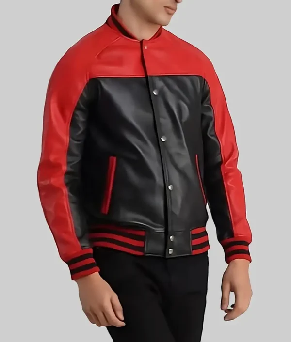 Terry Men’s Red and Black Leather Varsity Jacket - Image 4