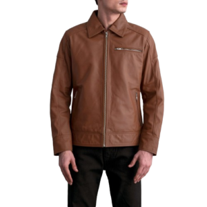 Lavendard Matte Brown Leather Biker Jacket