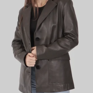 Linda Womens Brown Leather Blazer