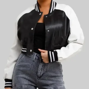 Louisse Women’s Black and White Leather Varsity Jacket