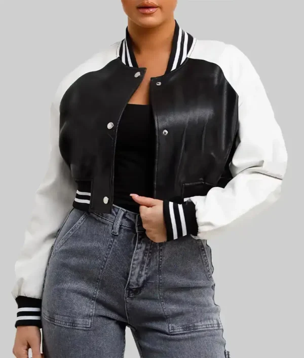 Louisse Women’s Black and White Leather Varsity Jacket