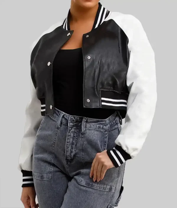 Louisse Women’s Black and White Leather Varsity Jacket