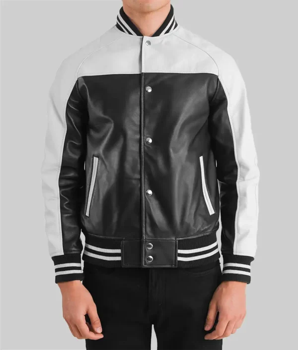 Venus Men’s White and Black Leather Varsity Jacket