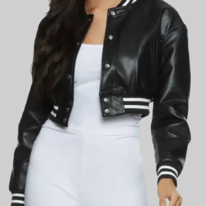 Mandy Women’s Black Leather Varsity Jacket