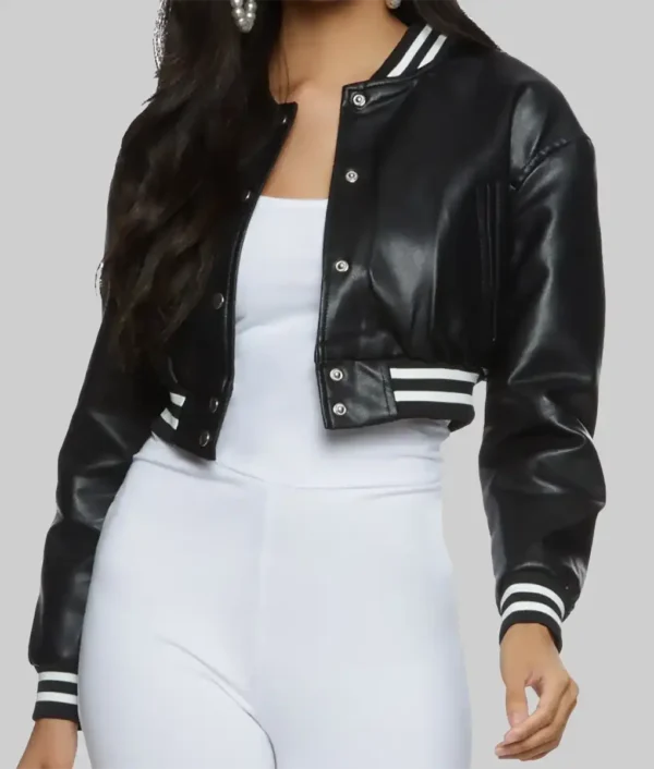 Mandy Women’s Black Leather Varsity Jacket