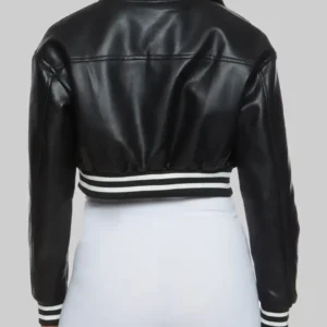 Mandy Women’s Black Leather Varsity Jacket