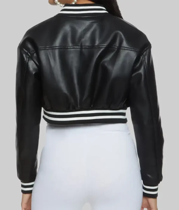 Mandy Women’s Black Leather Varsity Jacket