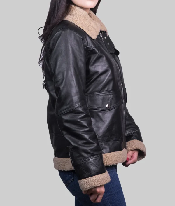 Marilyn Womens Black B-3 Bomber Leather Jacket