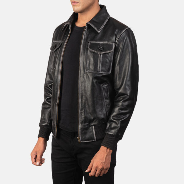 Aaron Black Leather Bomber Jacket