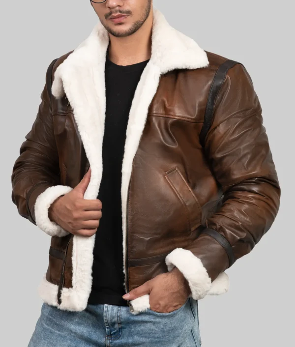 Monroe Mens Dark Brown B-3 Bomber Leather Jacket - Image 3