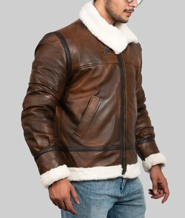 Monroe Mens Dark Brown B-3 Bomber Leather Jacket - Image 4