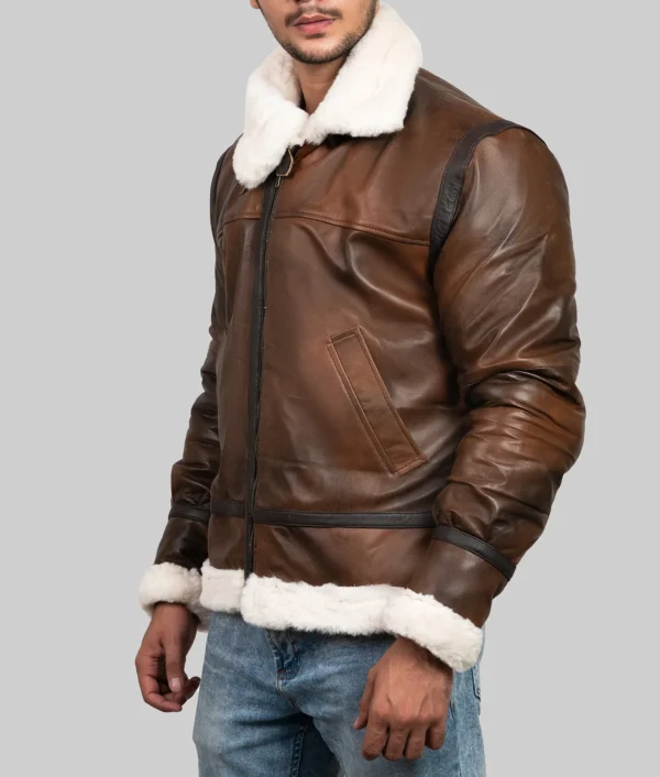 Monroe Mens Dark Brown B-3 Bomber Leather Jacket