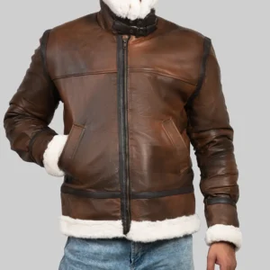 Monroe Mens Dark Brown B-3 Bomber Leather Jacket