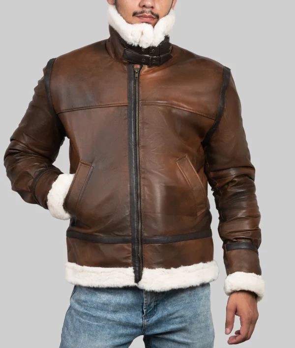 Monroe Mens Dark Brown B-3 Bomber Leather Jacket