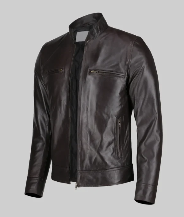 Nero Mens Brown Distressed Leather Jacket