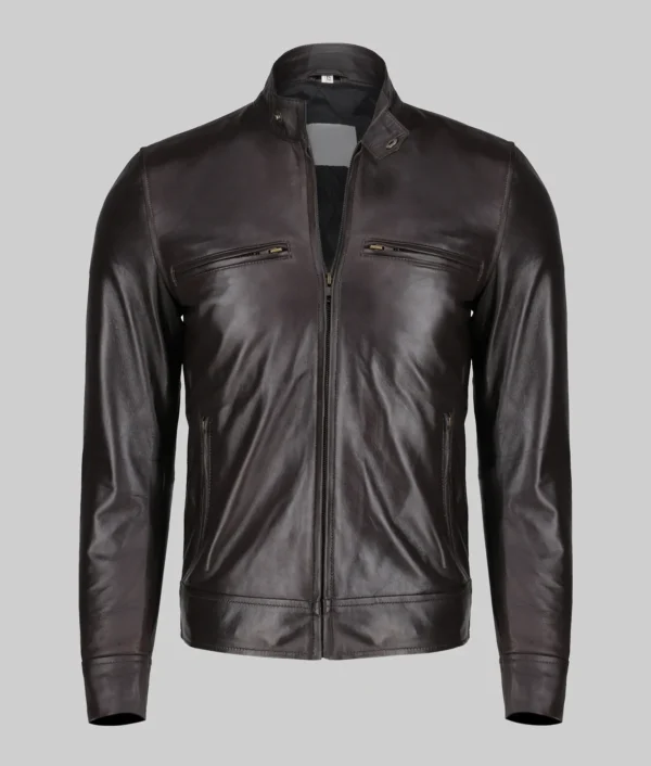 Nero Mens Brown Distressed Leather Jacket