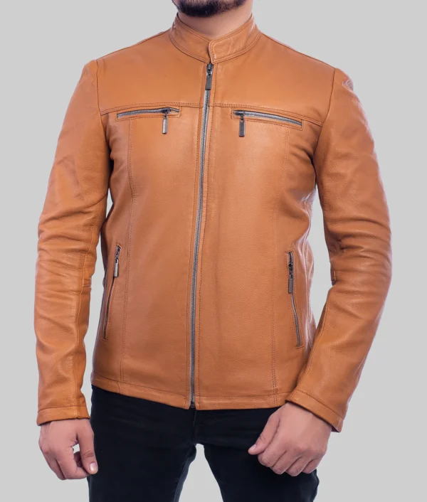 Nero Mens Tan Quilted Leather Jacket