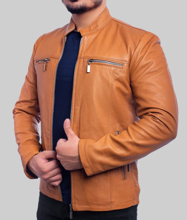 Nero Mens Tan Quilted Leather Jacket