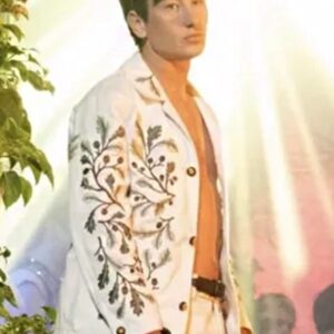 Saltburn 2023 Barry Keoghan Leaf Embroidery White Jacket