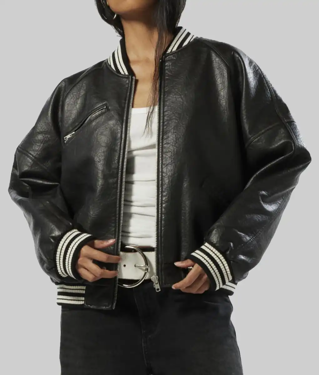 Rosa Women’s Black Leather Varsity Jacket