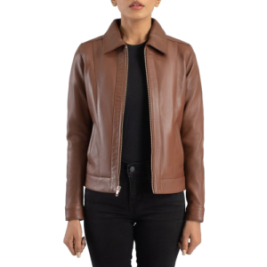 Vixen Brown Classic Collar Leather Jacket