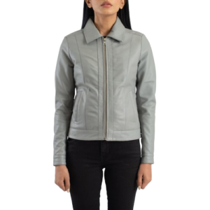 Vixen Grey Classic Collar Leather Jacket