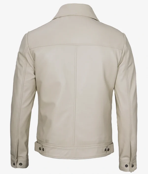 Mens Classic Shirt Collar Beige Leather Jacket