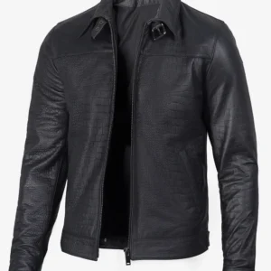 Men's Premium Black Crocodile Textured Leather Jacket