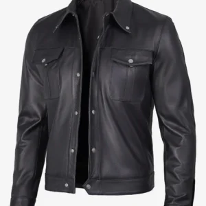 Men's Premium Black Trucker Leather Jacket