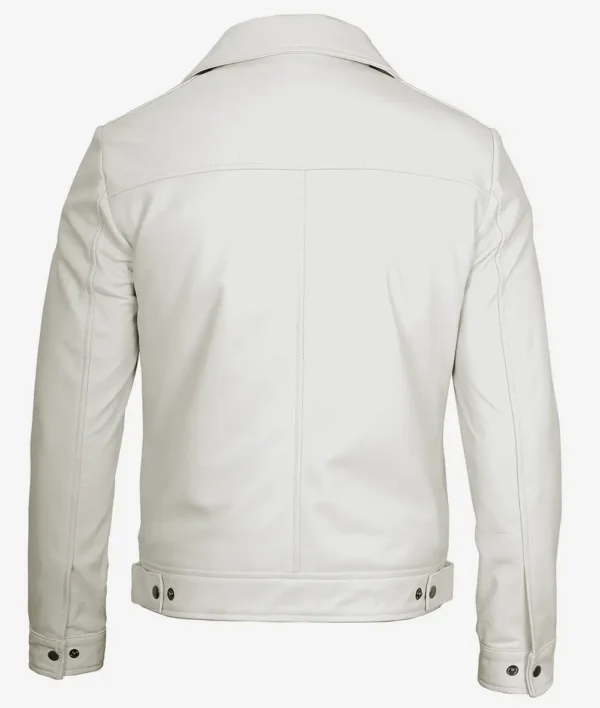 Mens Shirt Collar Off White Leather Jacket