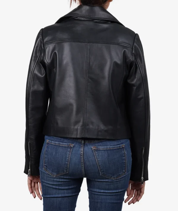 Women Black Lambskin Leather Relaxed Fit Moto Jacket