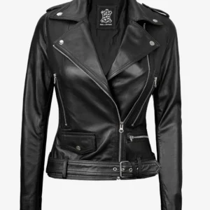 Marcella Black Asymmetrical Motorcycle Leather Jacket for Women