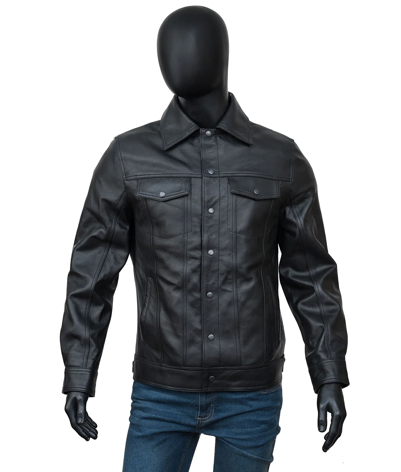 Mens TurnDown Black Leather Jacket