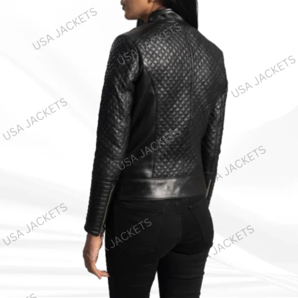 Cityscape Black Leather Biker Jacket - Image 2