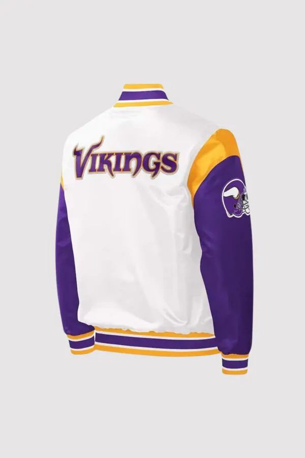 Minnesota Vikings Throwback Satin Varsity Jacket - Image 2