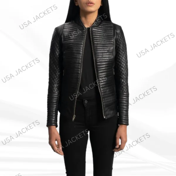 Cityscape Black Leather Biker Jacket - Image 3