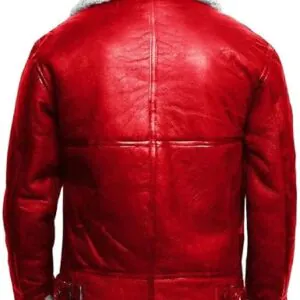 Holiday Christmas Red A2 Bomber Aviator With Real Fur Collar Genuine Leather Jacket