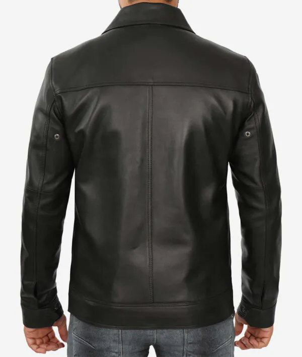 Mens Shirt Collar Classic Black Leather Jacket