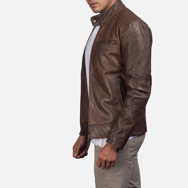 Dean Brown Leather Biker Jacket - Image 3