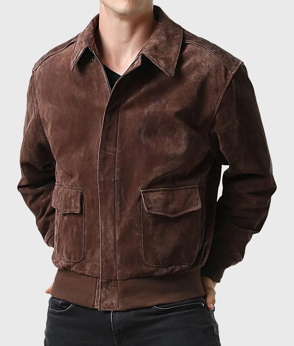 Flight Suede Brown A-2 Bomber Aviator Leather Jacket