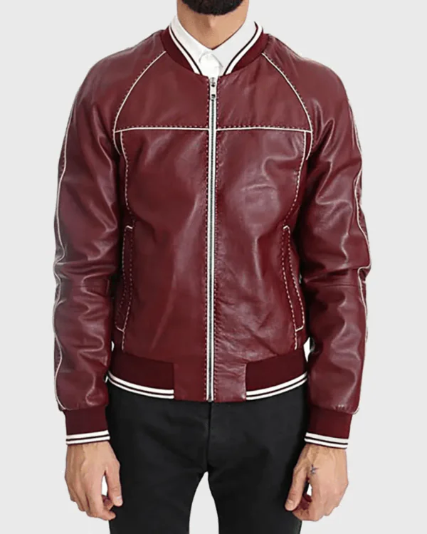 Holt Men’s Maroon Varsity Leather Jacket