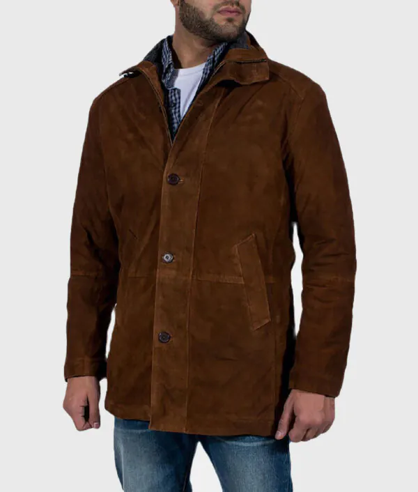 Noble Men’s Brown Suede Shearling Coat - Image 3